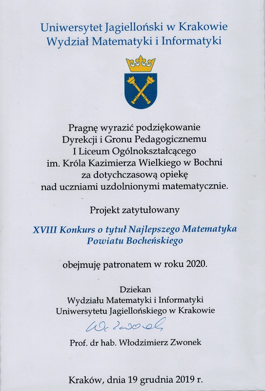 Konkurs o tytuł  "Najlepszego Matematyka" 1