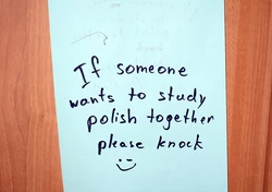 Kartka z zachęceniem do nauki języka polskiego