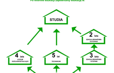Diagram prezentujący nowy system edukacji.