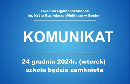 treść komunikatu o zamknięciu szkoły 24 grudnia