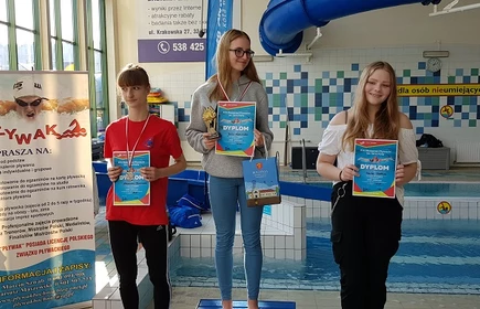 Zdjęcie prezentuję uczennice na stopniach podium