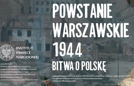 Treść plakatu:
Powstanie Warszawskie 1944 Bitwa o Polskę

Budynek Prudential trafiony 28 sierpnia 1944r. pociskiem niemieckiego , ciężkiego moździerza typu "Karl"

Fot. Sylwester Braun/ Ze zbiorów Muzeum Powstania Warszawskiego

koloryzacja: Mikołaj Kaczmarek